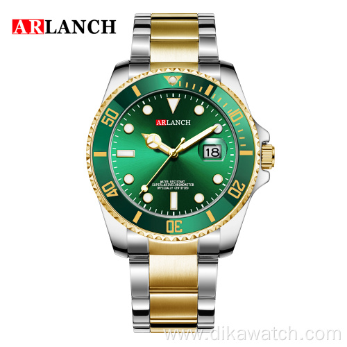 ARLANCH A306 New Water Ghost Series Classic Green Dial Luxury Men Not Automatic Watches Stainless Steel Waterproof Quartz Watch